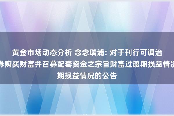 黄金市场动态分析 念念瑞浦: 对于刊行可调治公司债券购买财富并召募配套资金之宗旨财富过渡期损益情况的公告