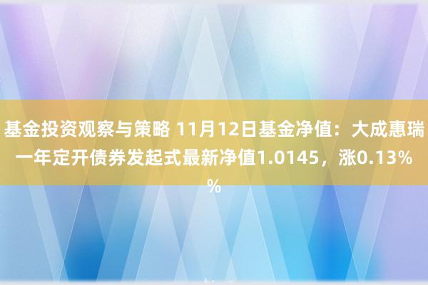 基金投资观察与策略 11月12日基金净值：大成惠瑞一年定开债券发起式最新净值1.0145，涨0.13%