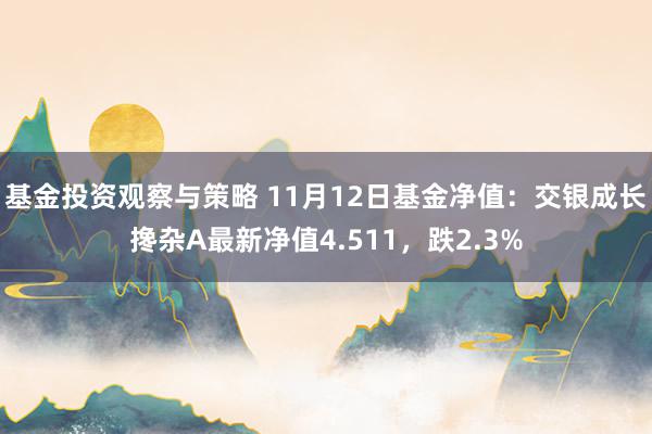 基金投资观察与策略 11月12日基金净值：交银成长搀杂A最新净值4.511，跌2.3%