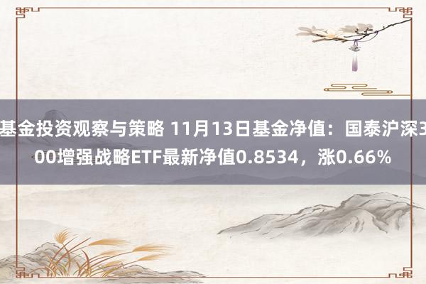 基金投资观察与策略 11月13日基金净值：国泰沪深300增强战略ETF最新净值0.8534，涨0.66%