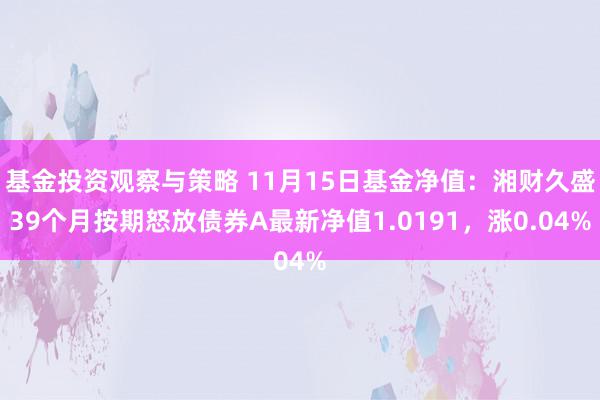 基金投资观察与策略 11月15日基金净值：湘财久盛39个月按期怒放债券A最新净值1.0191，涨0.04%