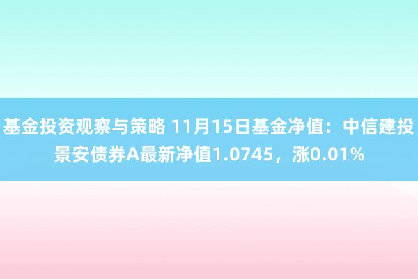 基金投资观察与策略 11月15日基金净值：中信建投景安债券A最新净值1.0745，涨0.01%