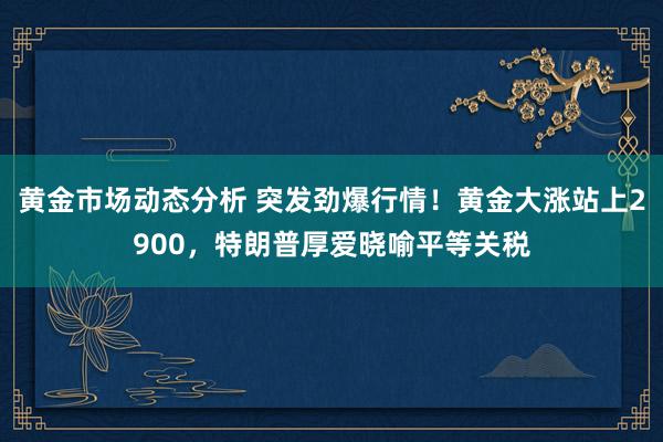 黄金市场动态分析 突发劲爆行情！黄金大涨站上2900，特朗普厚爱晓喻平等关税