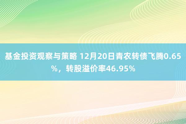 基金投资观察与策略 12月20日青农转债飞腾0.65%，转股溢价率46.95%