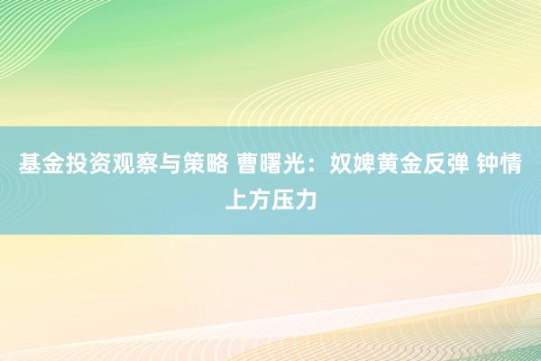 基金投资观察与策略 曹曙光：奴婢黄金反弹 钟情上方压力