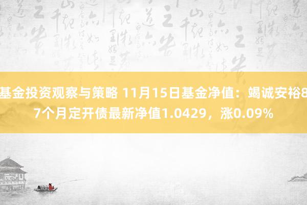 基金投资观察与策略 11月15日基金净值：竭诚安裕87个月定开债最新净值1.0429，涨0.09%