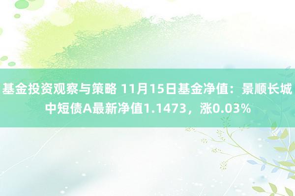 基金投资观察与策略 11月15日基金净值：景顺长城中短债A最新净值1.1473，涨0.03%