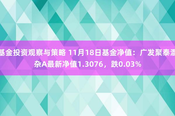 基金投资观察与策略 11月18日基金净值：广发聚泰混杂A最新净值1.3076，跌0.03%