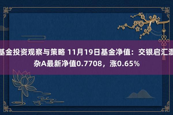 基金投资观察与策略 11月19日基金净值：交银启汇混杂A最新净值0.7708，涨0.65%