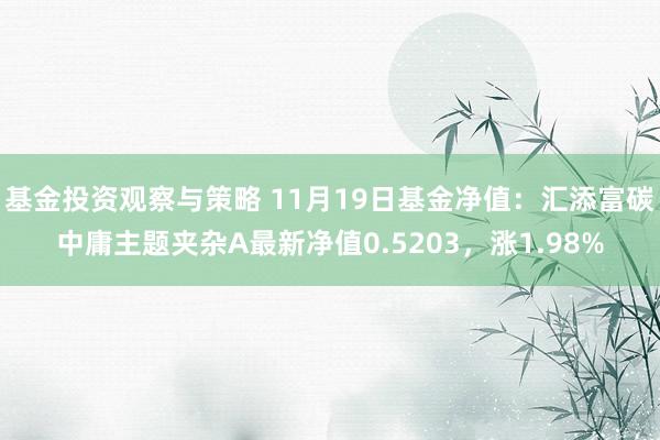 基金投资观察与策略 11月19日基金净值：汇添富碳中庸主题夹杂A最新净值0.5203，涨1.98%