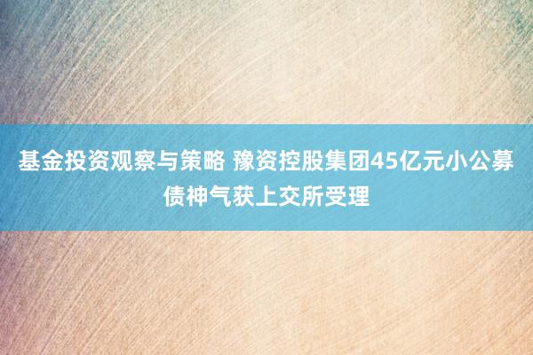 基金投资观察与策略 豫资控股集团45亿元小公募债神气获上交所受理