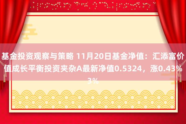 基金投资观察与策略 11月20日基金净值：汇添富价值成长平衡投资夹杂A最新净值0.5324，涨0.43%