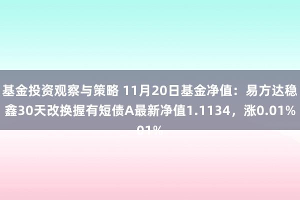 基金投资观察与策略 11月20日基金净值：易方达稳鑫30天改换握有短债A最新净值1.1134，涨0.01%