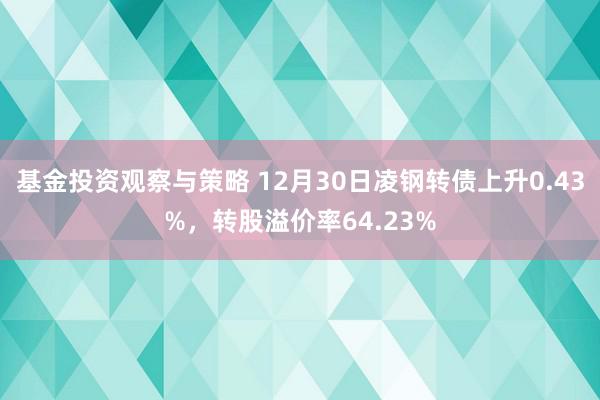 基金投资观察与策略 12月30日凌钢转债上升0.43%，转股溢价率64.23%