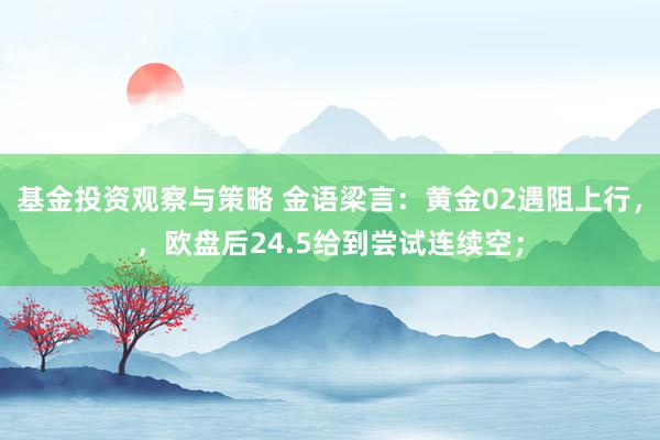 基金投资观察与策略 金语梁言：黄金02遇阻上行，，欧盘后24.5给到尝试连续空；