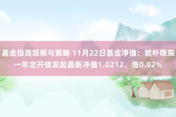 基金投资观察与策略 11月22日基金净值：敦朴稳荣一年定开债发起最新净值1.0212，涨0.02%