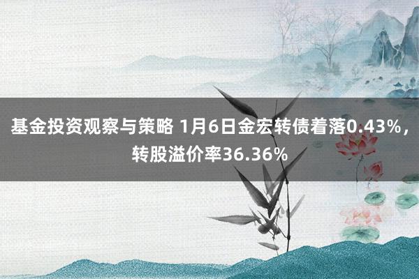 基金投资观察与策略 1月6日金宏转债着落0.43%，转股溢价率36.36%