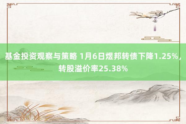 基金投资观察与策略 1月6日煜邦转债下降1.25%，转股溢价率25.38%