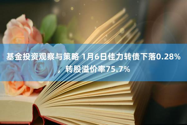 基金投资观察与策略 1月6日佳力转债下落0.28%，转股溢价率75.7%