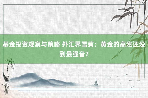 基金投资观察与策略 外汇界雪莉：黄金的高涨还没到最强音？