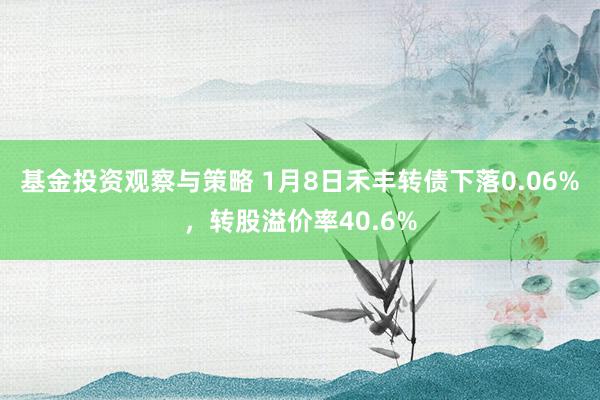 基金投资观察与策略 1月8日禾丰转债下落0.06%，转股溢价率40.6%