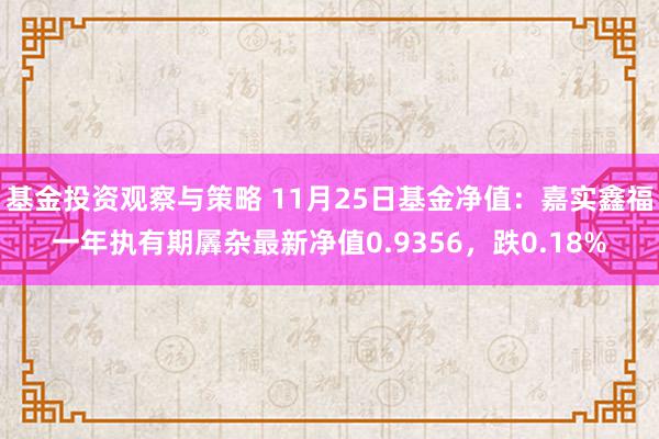 基金投资观察与策略 11月25日基金净值：嘉实鑫福一年执有期羼杂最新净值0.9356，跌0.18%